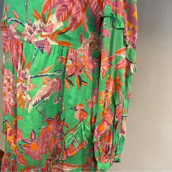 Benjanan Floral Flamingo print mini long sleeve Dress size medium - Picture 7 of 15